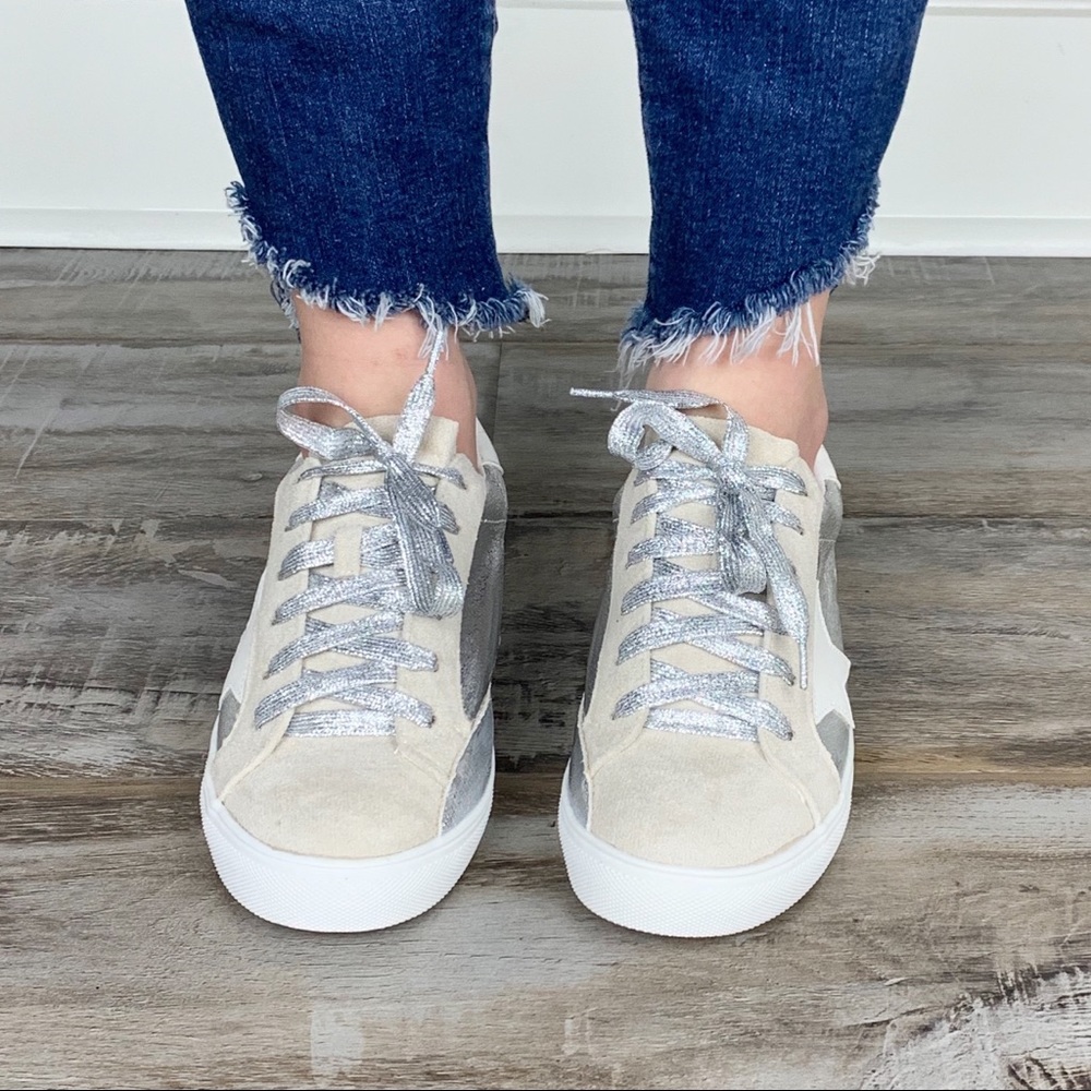 Super Star Faux Suede Metallic Sneakers - Silver - Picture 3 of 7